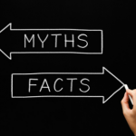 email marketing, myths and facts sign on chalkboard