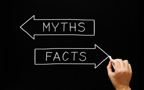 email marketing, myths and facts sign on chalkboard